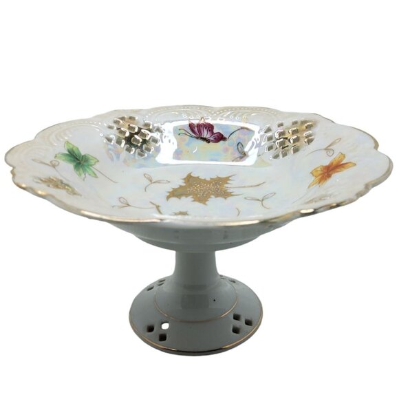 Vintage 1950's Lipper & Mann Pierced  Lusterware Porcelain Compote - Picture 1 of 5